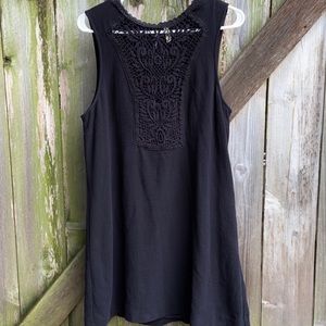 Black Sleeveless Crochet-Back Shift Dress